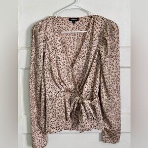 Express Women's Blush Animal Print Wrap Blouse